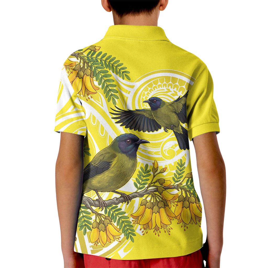 Bellbird New Zealand Kid Polo Shirt Korimako Kowhai Maori Pattern