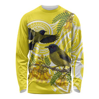 Bellbird New Zealand Long Sleeve Shirt Korimako Kowhai Maori Pattern