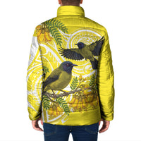Bellbird New Zealand Padded Jacket Korimako Kowhai Maori Pattern