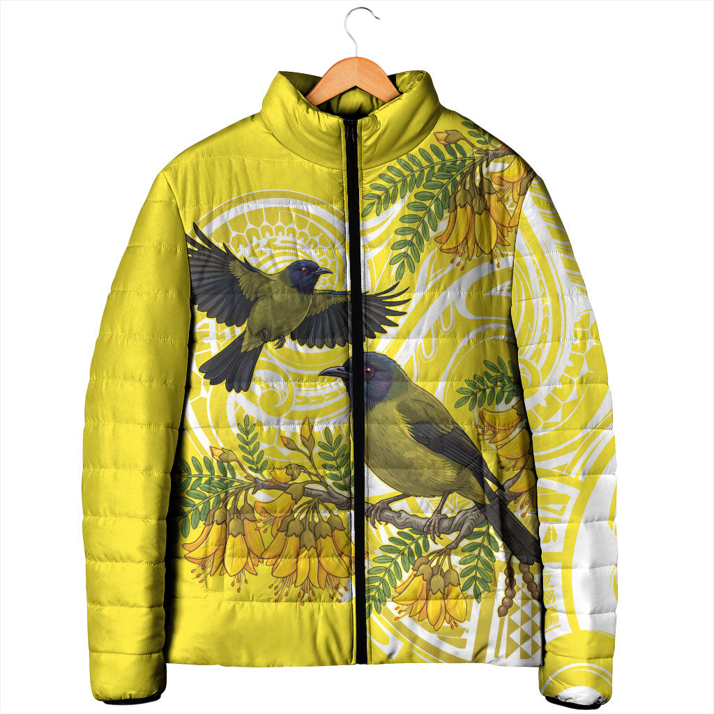 Bellbird New Zealand Padded Jacket Korimako Kowhai Maori Pattern