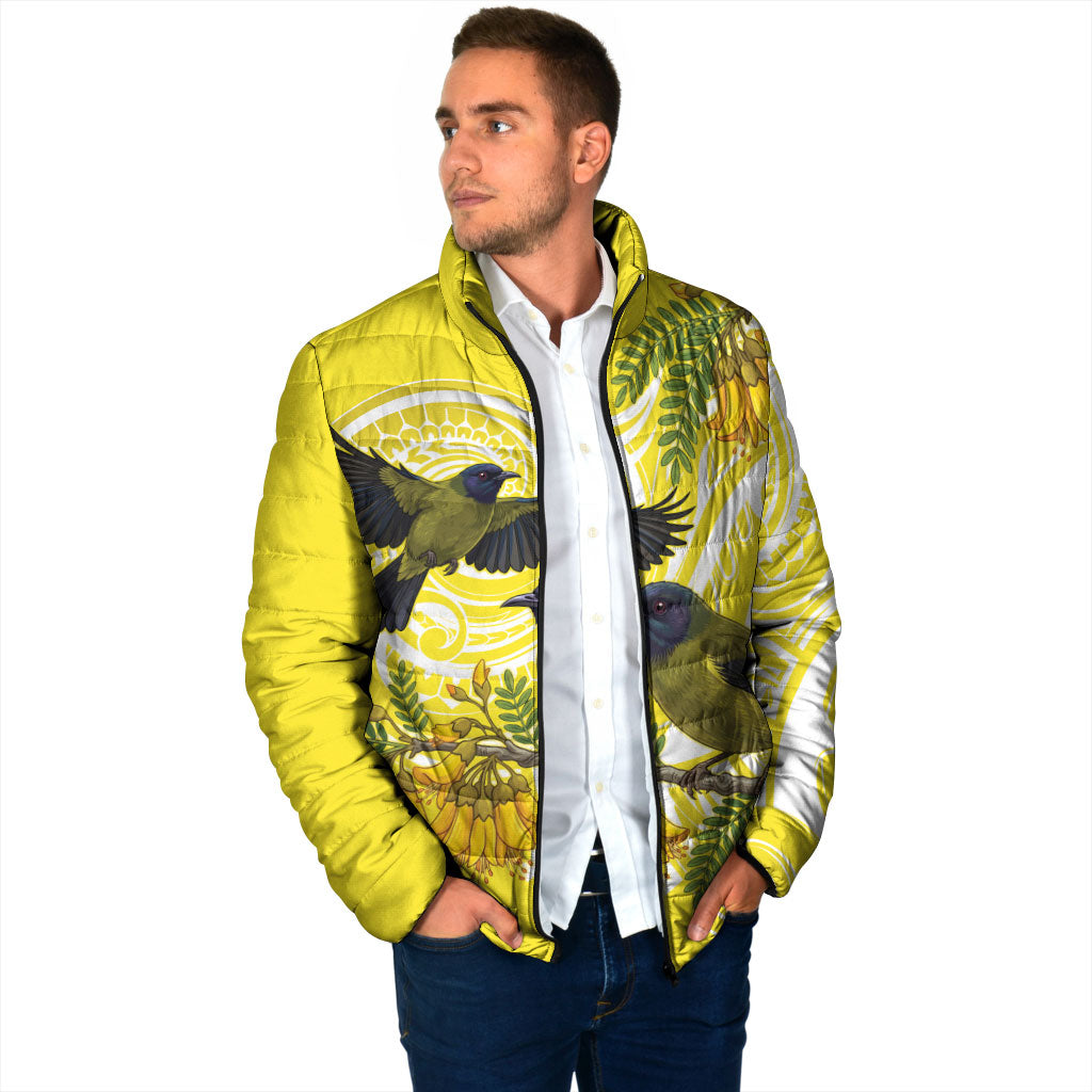 Bellbird New Zealand Padded Jacket Korimako Kowhai Maori Pattern