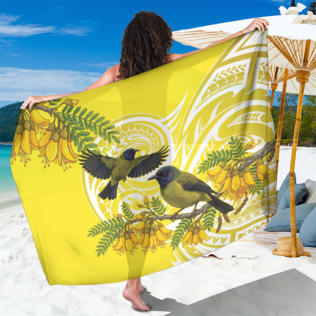 Bellbird New Zealand Sarong Korimako Kowhai Maori Pattern LT14 One Size 44 x 66 inches Yellow - Polynesian Pride