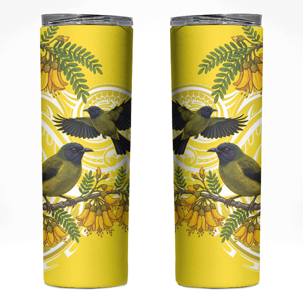 Bellbird New Zealand Skinny Tumbler Korimako Kowhai Maori Pattern LT14 Yellow - Polynesian Pride