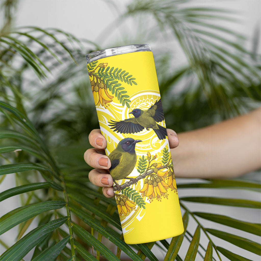Bellbird New Zealand Skinny Tumbler Korimako Kowhai Maori Pattern LT14 - Polynesian Pride