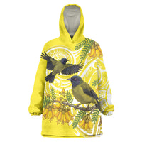 Bellbird New Zealand Wearable Blanket Hoodie Korimako Kowhai Maori Pattern LT14 One Size Yellow - Polynesian Pride