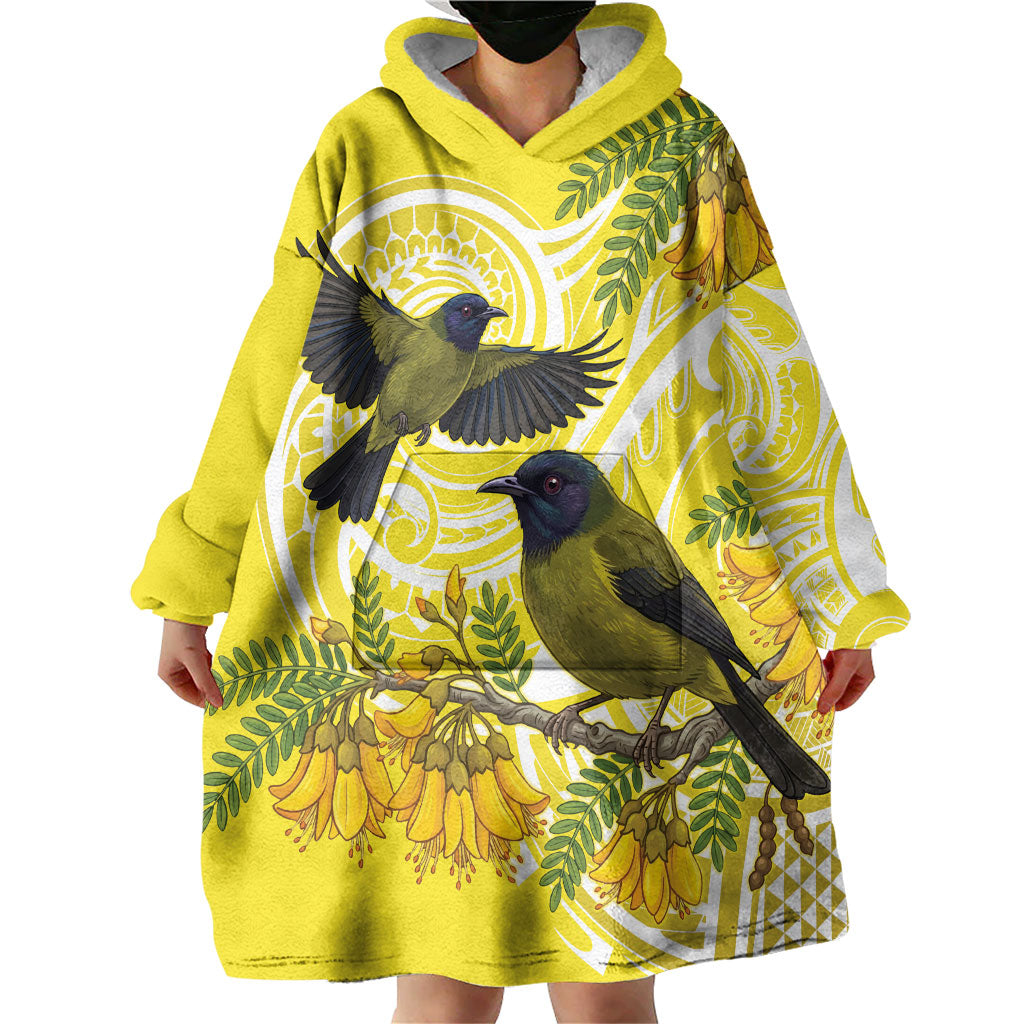 Bellbird New Zealand Wearable Blanket Hoodie Korimako Kowhai Maori Pattern LT14 - Polynesian Pride