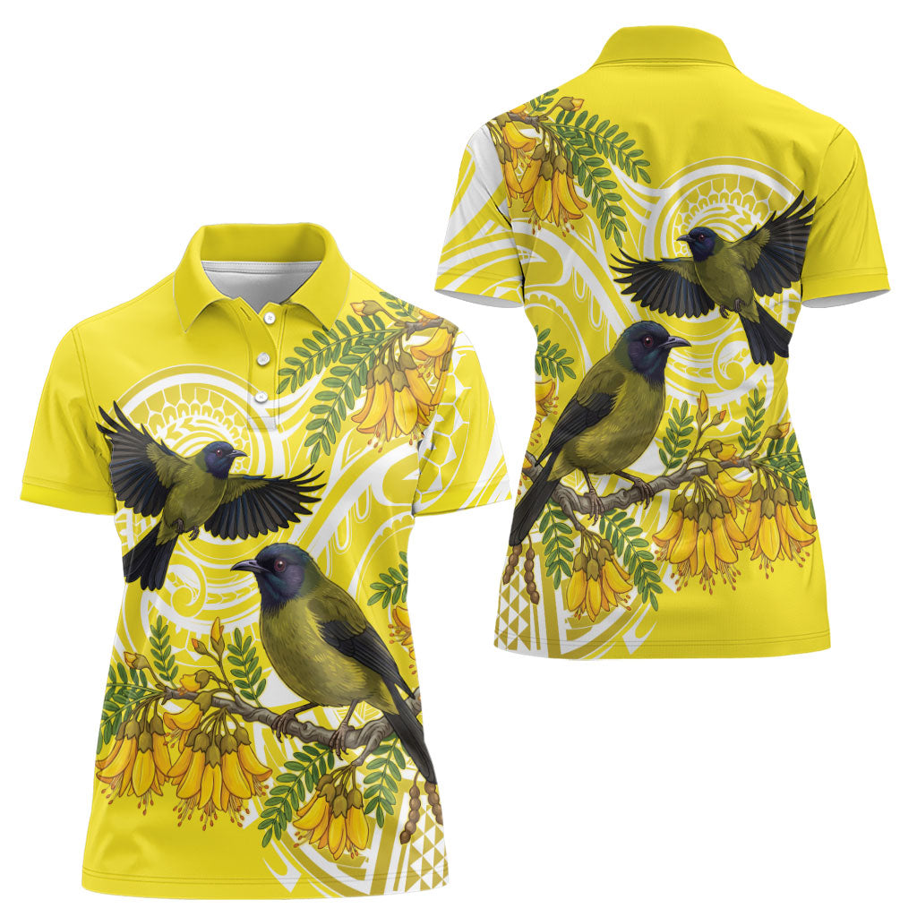 Bellbird New Zealand Women Polo Shirt Korimako Kowhai Maori Pattern LT14 - Polynesian Pride
