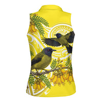 Bellbird New Zealand Women Sleeveless Polo Shirt Korimako Kowhai Maori Pattern LT14 - Polynesian Pride