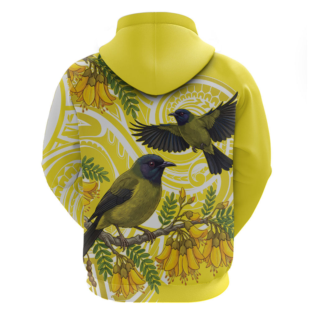Bellbird New Zealand Zip Hoodie Korimako Kowhai Maori Pattern LT14 - Polynesian Pride