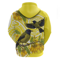 Bellbird New Zealand Zip Hoodie Korimako Kowhai Maori Pattern LT14 - Polynesian Pride