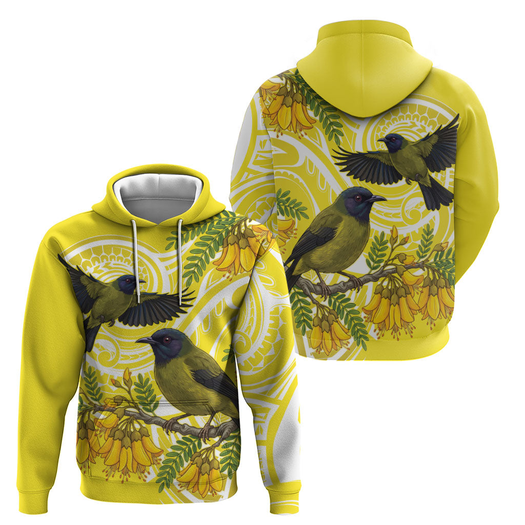Bellbird New Zealand Zip Hoodie Korimako Kowhai Maori Pattern LT14 - Polynesian Pride