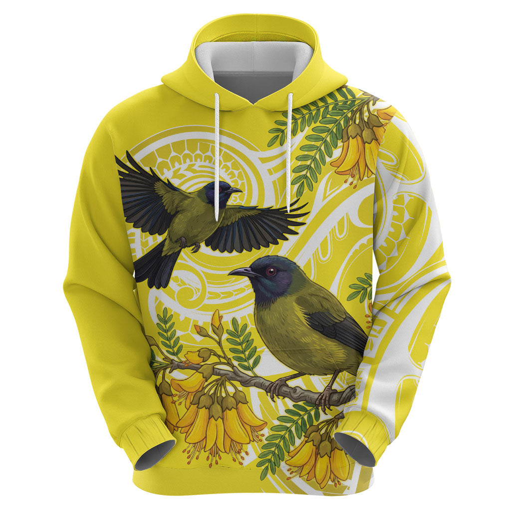 Bellbird New Zealand Zip Hoodie Korimako Kowhai Maori Pattern LT14 - Polynesian Pride