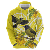 Bellbird New Zealand Zip Hoodie Korimako Kowhai Maori Pattern LT14 - Polynesian Pride