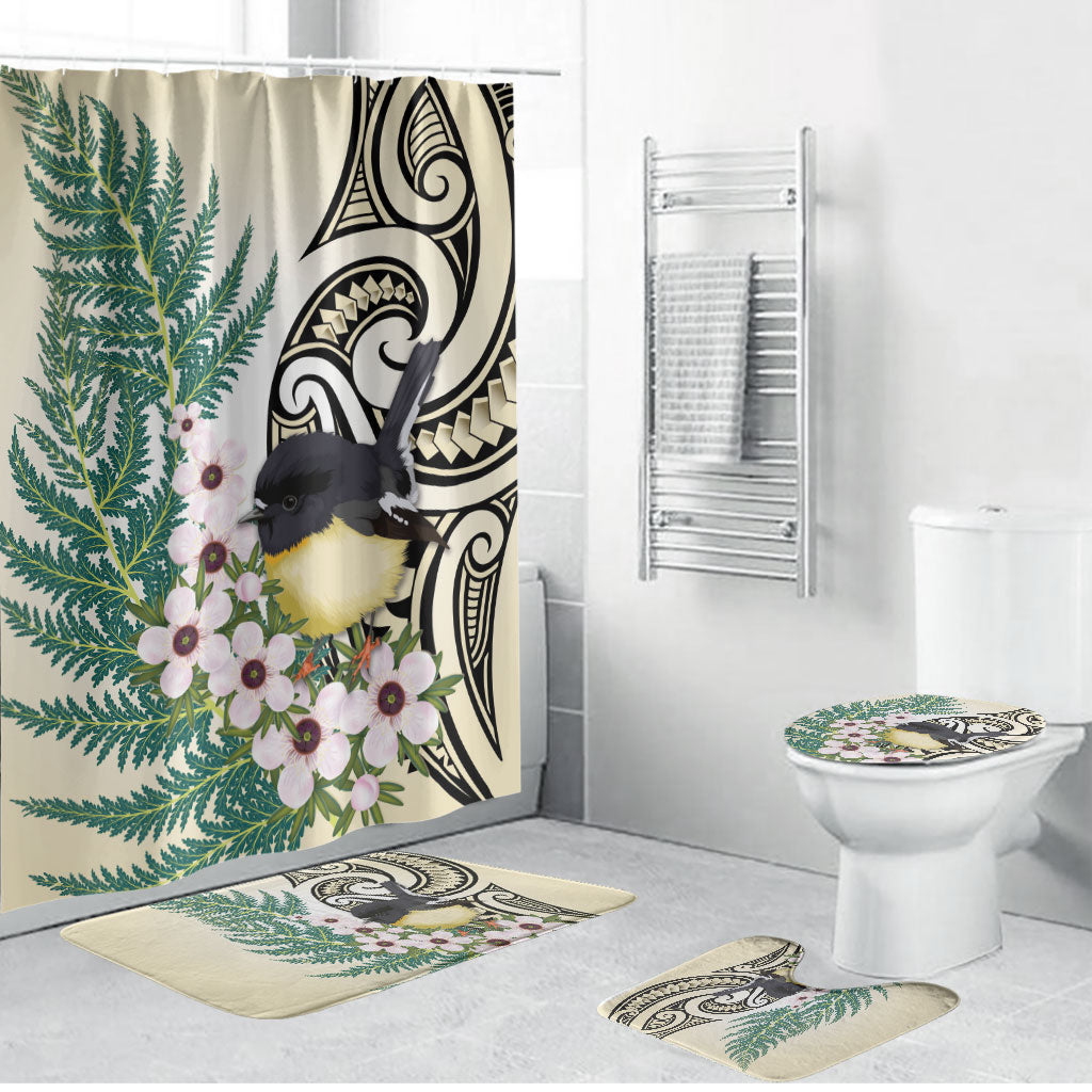 Endemic Tomtit New Zealand Bathroom Set Miromiro Manuka Silver Fern Maori Pattern