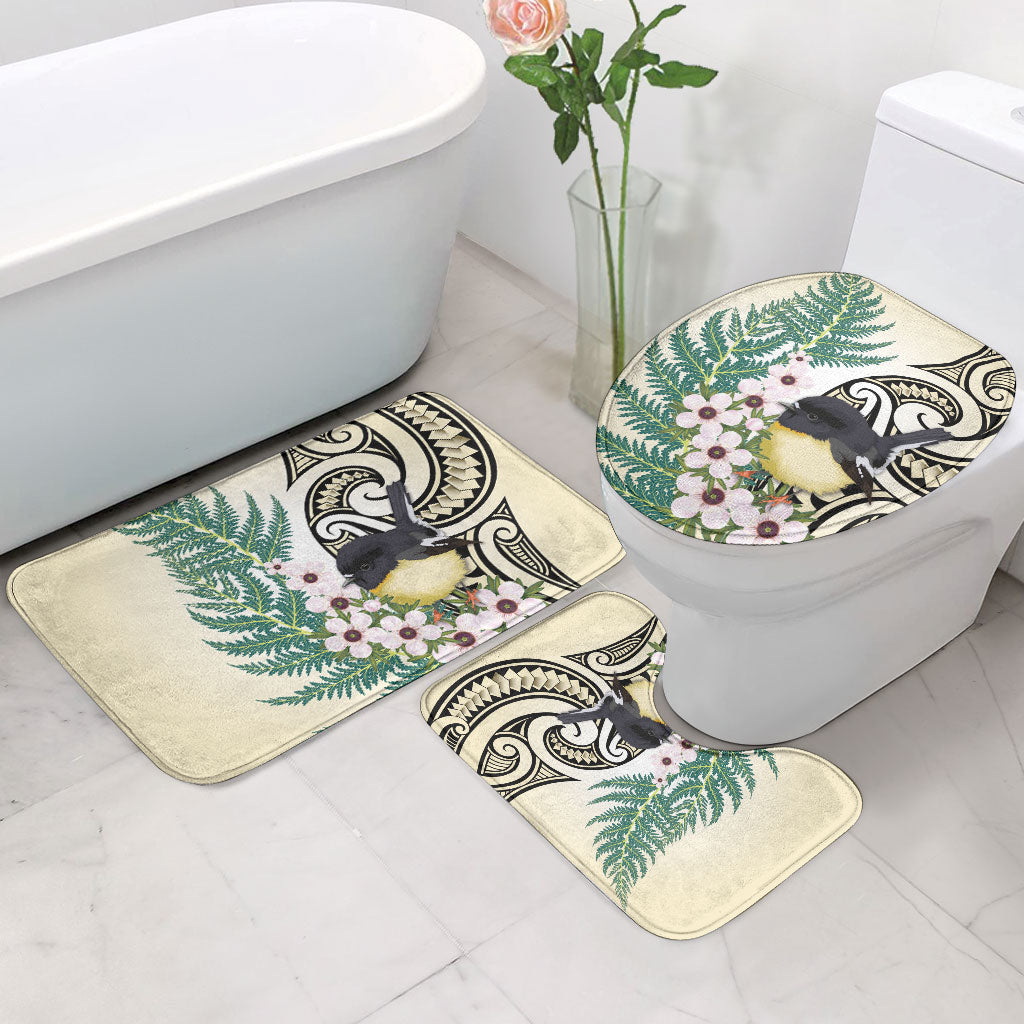 Endemic Tomtit New Zealand Bathroom Set Miromiro Manuka Silver Fern Maori Pattern