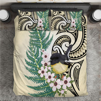 Endemic Tomtit New Zealand Bedding Set Miromiro Manuka Silver Fern Maori Pattern LT14 Cream - Polynesian Pride