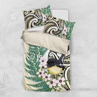 Endemic Tomtit New Zealand Bedding Set Miromiro Manuka Silver Fern Maori Pattern LT14 US Twin 172cm x 218cm Cream - Polynesian Pride