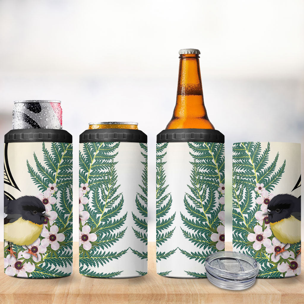 Endemic Tomtit New Zealand 4 in 1 Can Cooler Tumbler Miromiro Manuka Silver Fern Maori Pattern LT14 - Polynesian Pride
