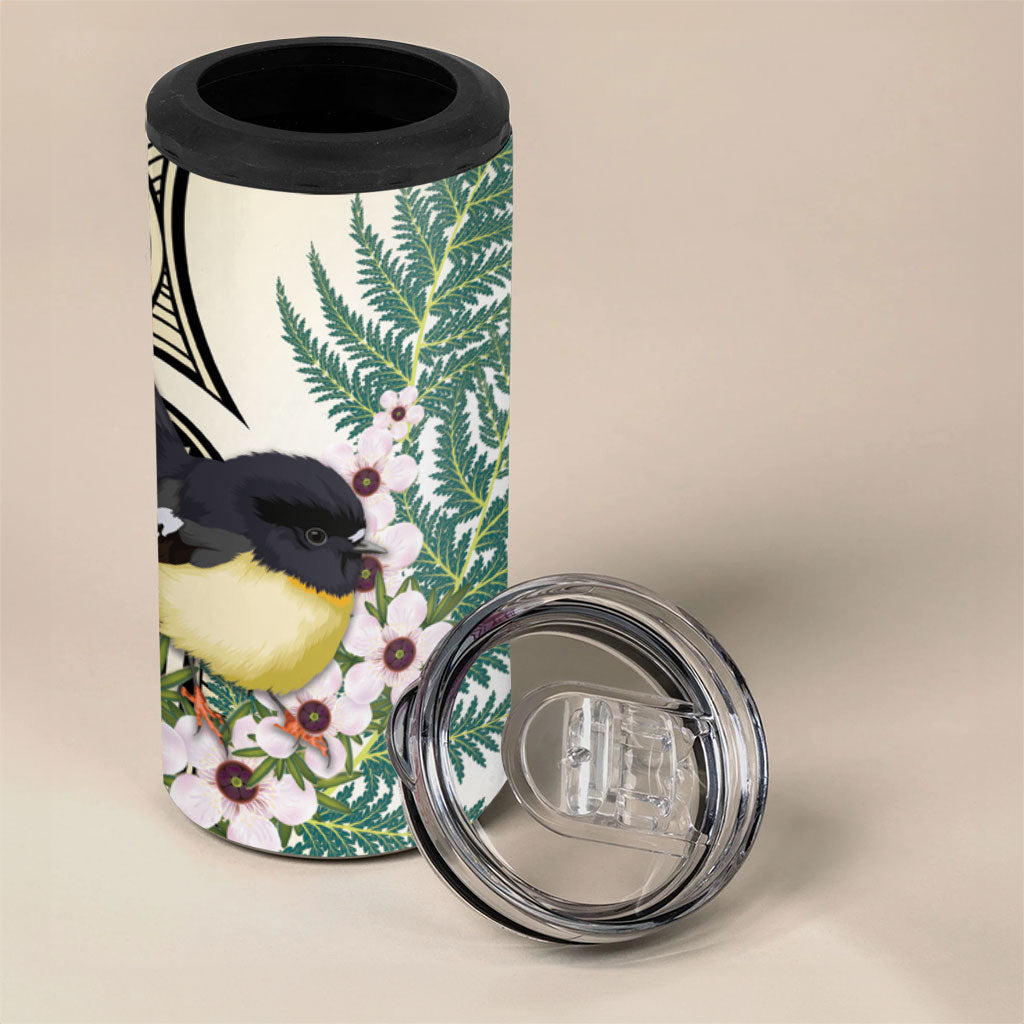 Endemic Tomtit New Zealand 4 in 1 Can Cooler Tumbler Miromiro Manuka Silver Fern Maori Pattern LT14 - Polynesian Pride