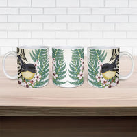 Endemic Tomtit New Zealand Ceramic Mug Miromiro Manuka Silver Fern Maori Pattern
