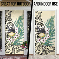 Endemic Tomtit New Zealand Door Cover Miromiro Manuka Silver Fern Maori Pattern