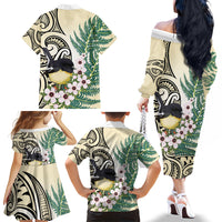 Endemic Tomtit New Zealand Family Matching Off The Shoulder Long Sleeve Dress and Hawaiian Shirt Miromiro Manuka Silver Fern Maori Pattern LT14 - Polynesian Pride
