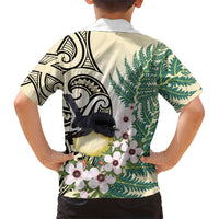 Endemic Tomtit New Zealand Family Matching Short Sleeve Bodycon Dress and Hawaiian Shirt Miromiro Manuka Silver Fern Maori Pattern LT14 - Polynesian Pride