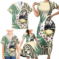 Endemic Tomtit New Zealand Family Matching Short Sleeve Bodycon Dress and Hawaiian Shirt Miromiro Manuka Silver Fern Maori Pattern LT14 - Polynesian Pride