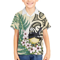 Endemic Tomtit New Zealand Family Matching Summer Maxi Dress and Hawaiian Shirt Miromiro Manuka Silver Fern Maori Pattern LT14 Son's Shirt Cream - Polynesian Pride