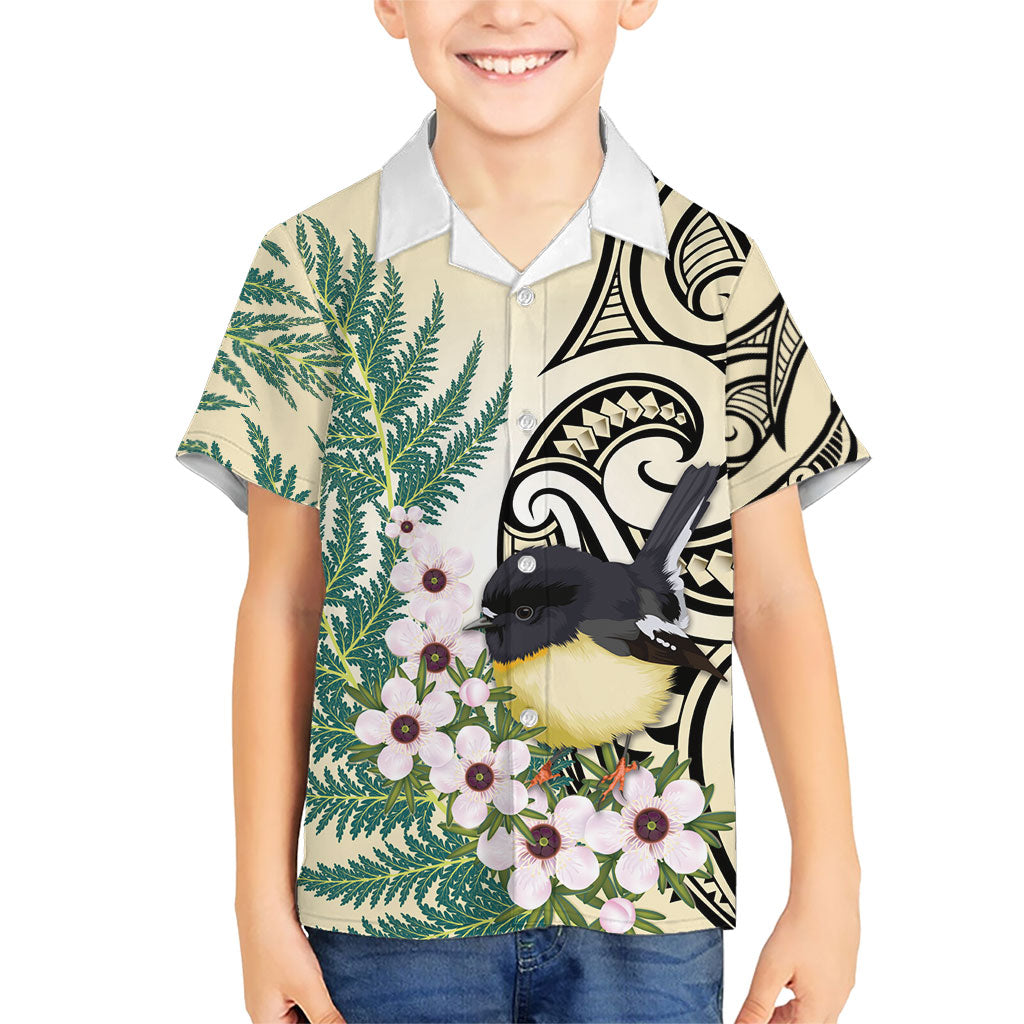 Endemic Tomtit New Zealand Hawaiian Shirt Miromiro Manuka Silver Fern Maori Pattern
