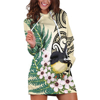Endemic Tomtit New Zealand Hoodie Dress Miromiro Manuka Silver Fern Maori Pattern LT14 Cream - Polynesian Pride