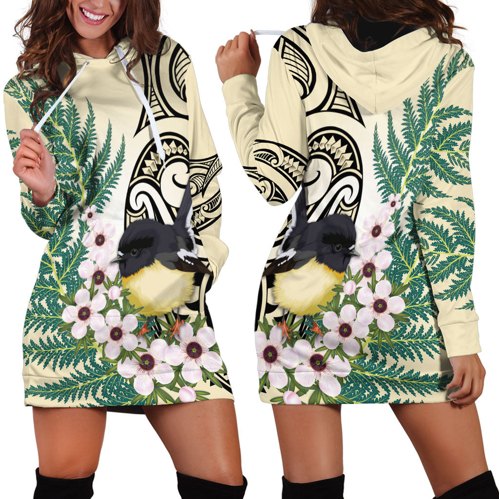 Endemic Tomtit New Zealand Hoodie Dress Miromiro Manuka Silver Fern Maori Pattern LT14 - Polynesian Pride