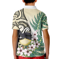 Endemic Tomtit New Zealand Kid Polo Shirt Miromiro Manuka Silver Fern Maori Pattern LT14 - Polynesian Pride