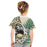Endemic Tomtit New Zealand Kid T Shirt Miromiro Manuka Silver Fern Maori Pattern