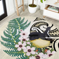 Endemic Tomtit New Zealand Round Carpet Miromiro Manuka Silver Fern Maori Pattern LT14 Cream - Polynesian Pride