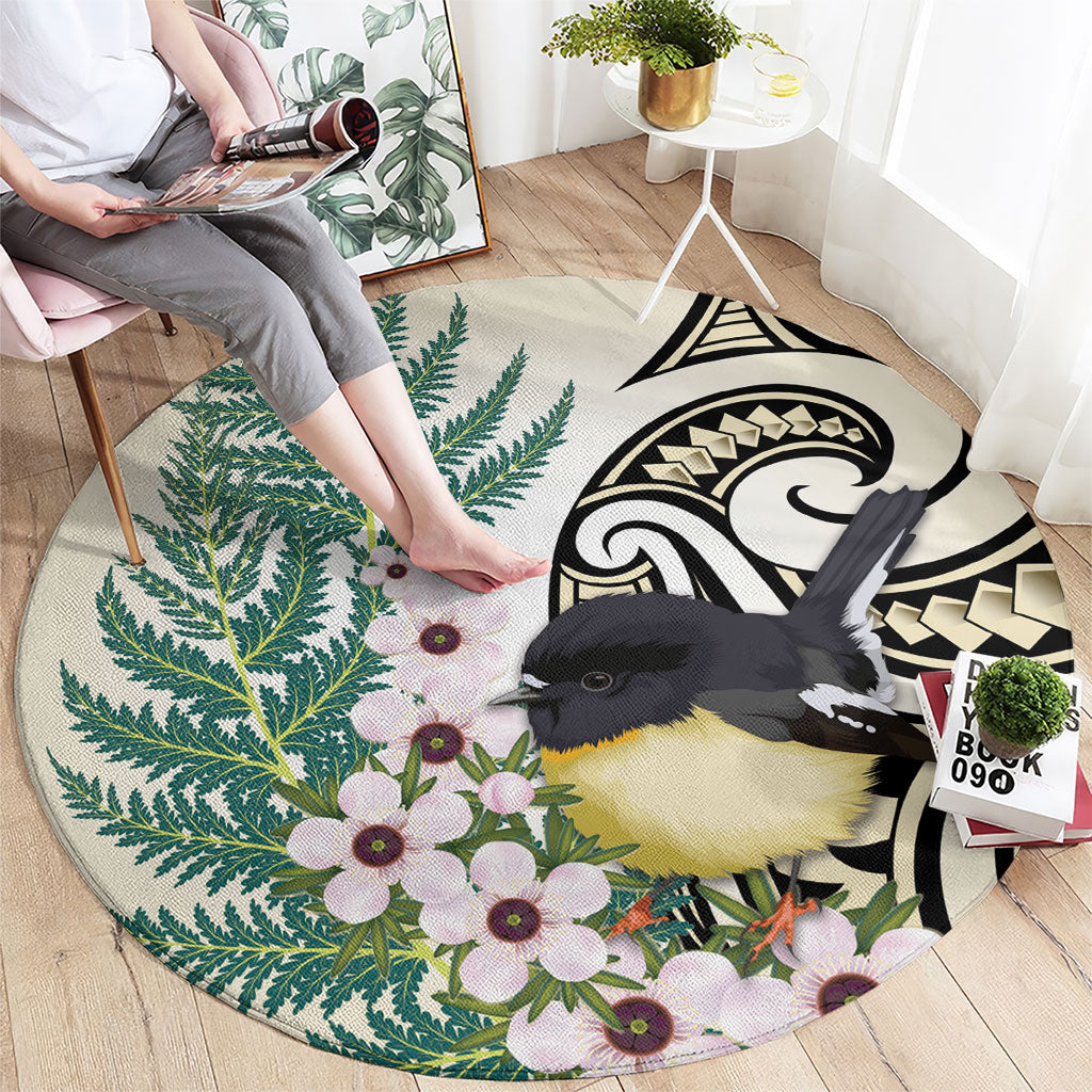 Endemic Tomtit New Zealand Round Carpet Miromiro Manuka Silver Fern Maori Pattern LT14 - Polynesian Pride