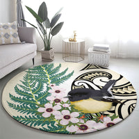 Endemic Tomtit New Zealand Round Carpet Miromiro Manuka Silver Fern Maori Pattern LT14 - Polynesian Pride