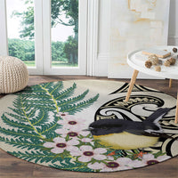 Endemic Tomtit New Zealand Round Carpet Miromiro Manuka Silver Fern Maori Pattern LT14 - Polynesian Pride