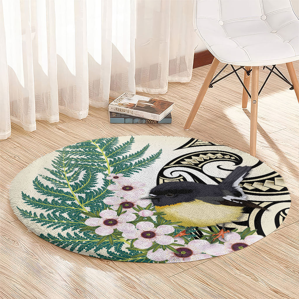 Endemic Tomtit New Zealand Round Carpet Miromiro Manuka Silver Fern Maori Pattern LT14 - Polynesian Pride