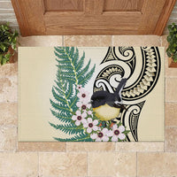 Endemic Tomtit New Zealand Rubber Doormat Miromiro Manuka Silver Fern Maori Pattern