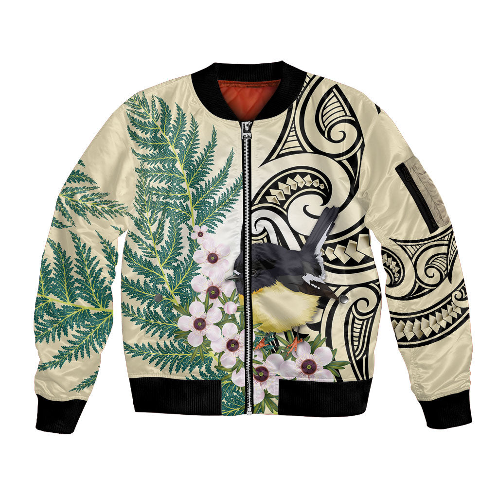 Endemic Tomtit New Zealand Sleeve Zip Bomber Jacket Miromiro Manuka Silver Fern Maori Pattern