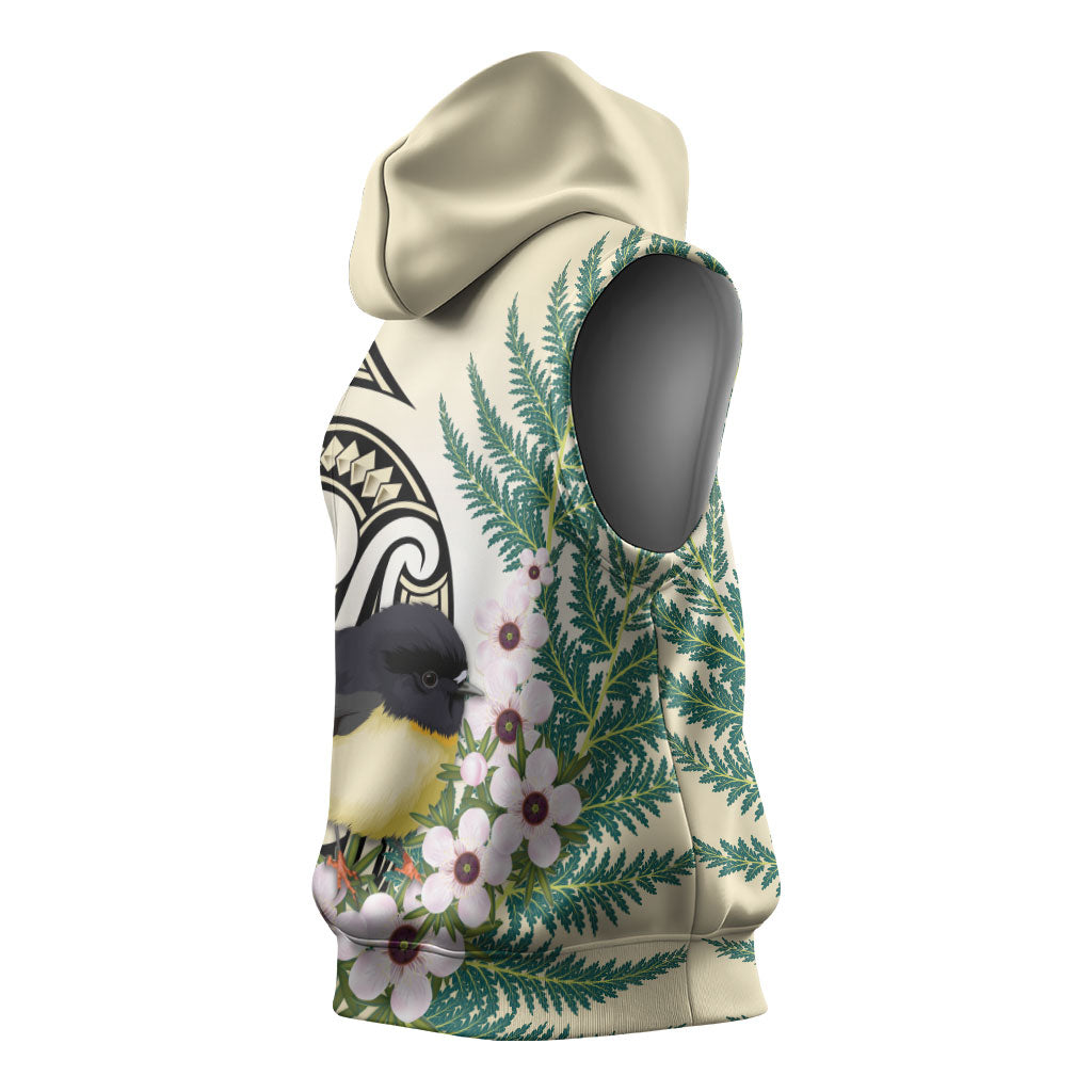 Endemic Tomtit New Zealand Sleeveless Hoodie Miromiro Manuka Silver Fern Maori Pattern LT14 - Polynesian Pride