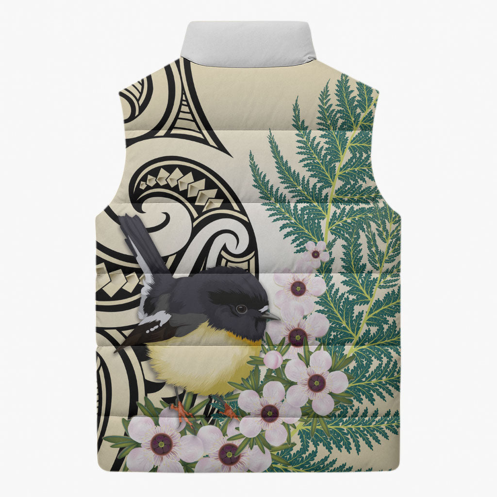 Endemic Tomtit New Zealand Sleeveless Puffer Jacket Miromiro Manuka Silver Fern Maori Pattern LT14 - Polynesian Pride