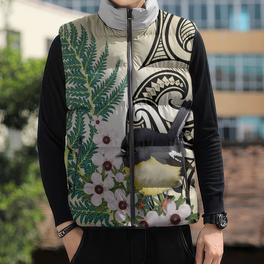 Endemic Tomtit New Zealand Sleeveless Puffer Jacket Miromiro Manuka Silver Fern Maori Pattern LT14 - Polynesian Pride