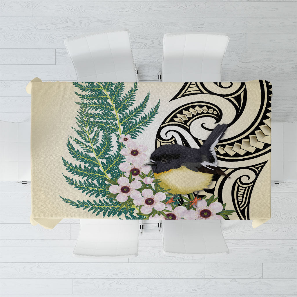 Endemic Tomtit New Zealand Tablecloth Miromiro Manuka Silver Fern Maori Pattern LT14 Cream - Polynesian Pride