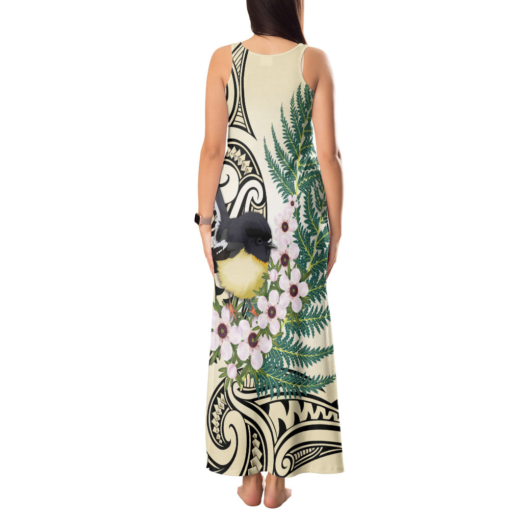 Endemic Tomtit New Zealand Tank Maxi Dress Miromiro Manuka Silver Fern Maori Pattern LT14 - Polynesian Pride