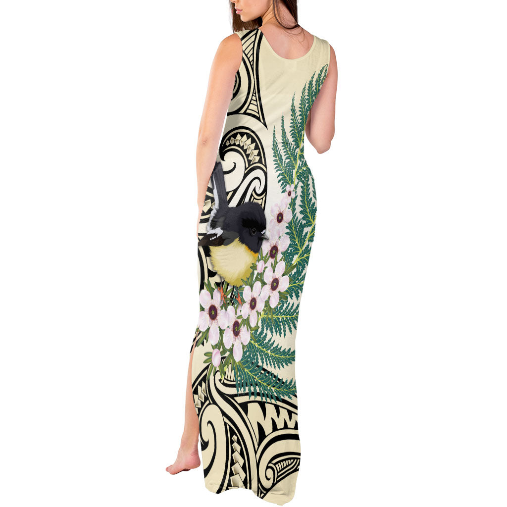 Endemic Tomtit New Zealand Tank Maxi Dress Miromiro Manuka Silver Fern Maori Pattern LT14 - Polynesian Pride