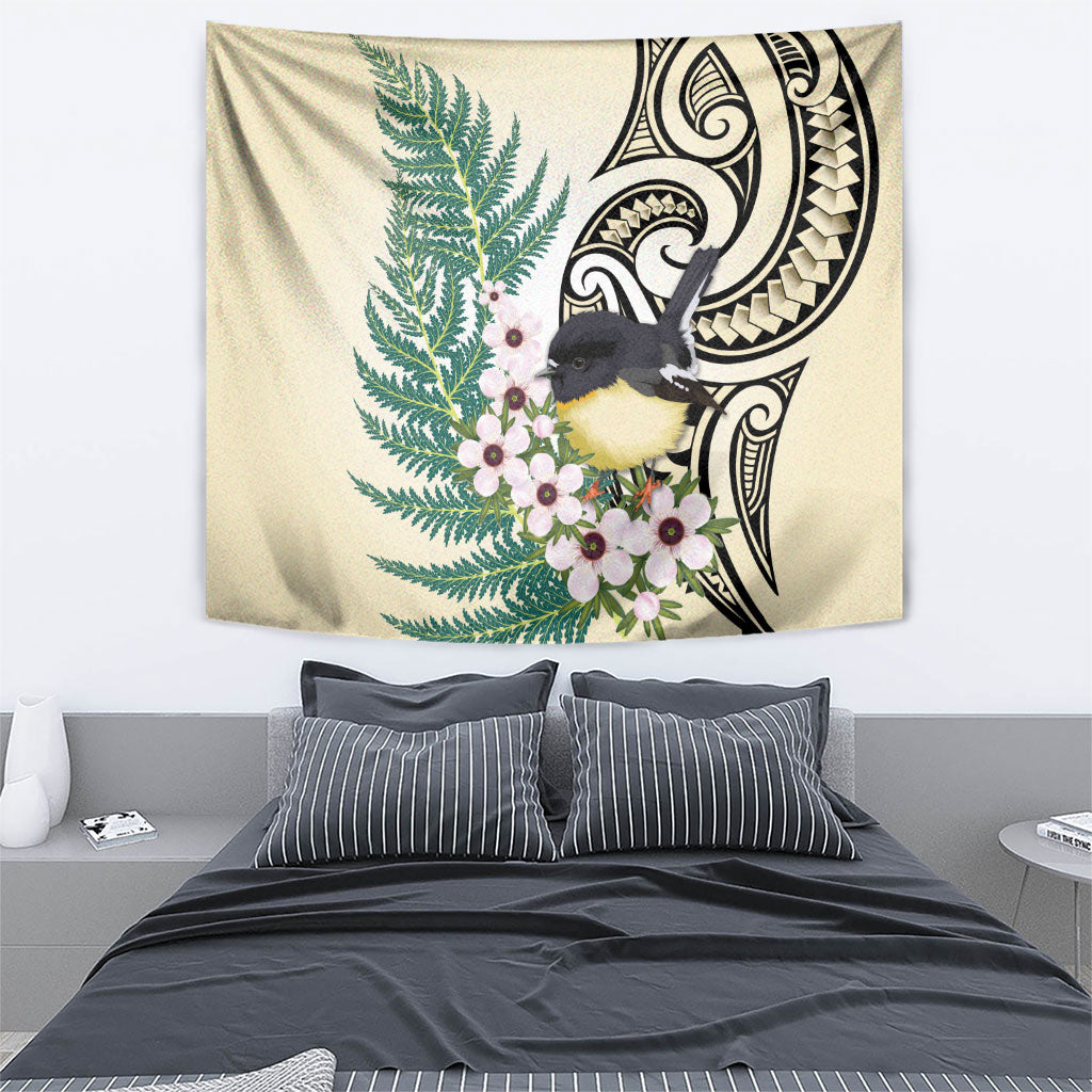 Endemic Tomtit New Zealand Tapestry Miromiro Manuka Silver Fern Maori Pattern