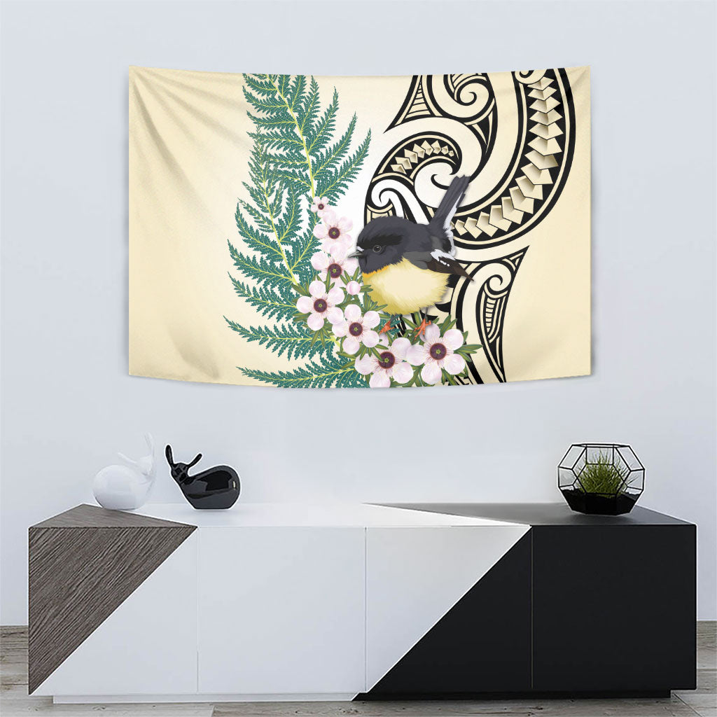Endemic Tomtit New Zealand Tapestry Miromiro Manuka Silver Fern Maori Pattern
