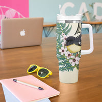 Endemic Tomtit New Zealand Tumbler With Handle Miromiro Manuka Silver Fern Maori Pattern